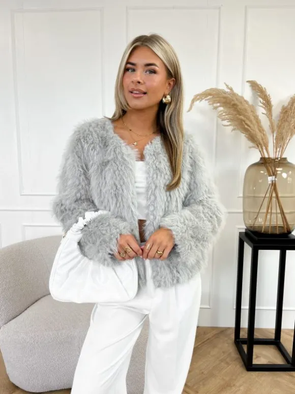 Amila faux fur jas grijs