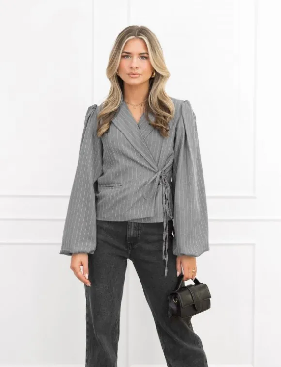 Belle blazer gestreept donker grijs