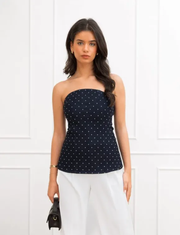 Clara denim top donker blauw