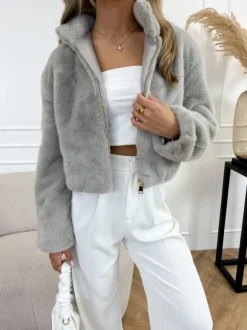 Daya faux fur jas grijs