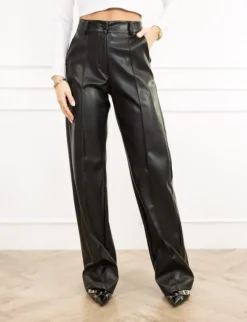 Feliz leren wide leg broek zwart