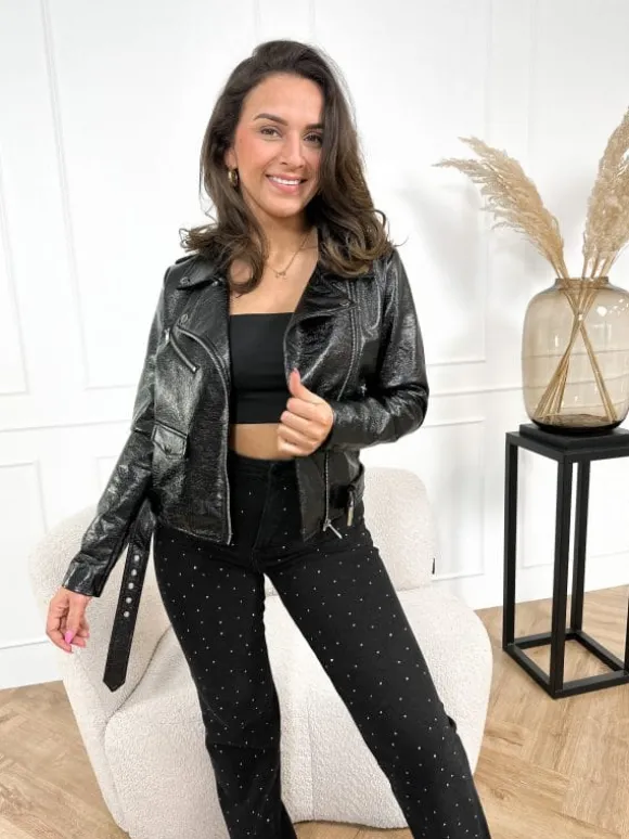 Gwen biker jacket metallic black