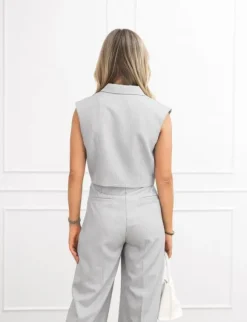 Jailin cropped gilet gestreept grijs