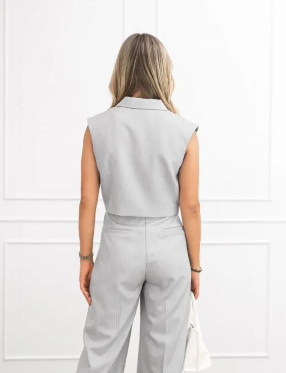 Jailin cropped gilet gestreept grijs
