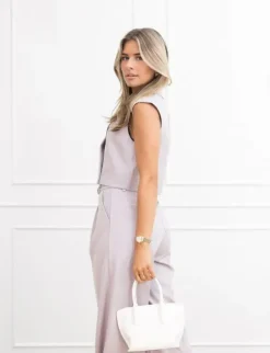 Jailin cropped gilet gestreept lila