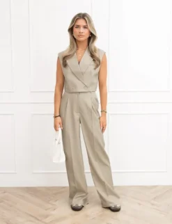 Jailin cropped gilet gestreept beige