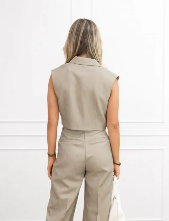 Jailin cropped gilet gestreept beige