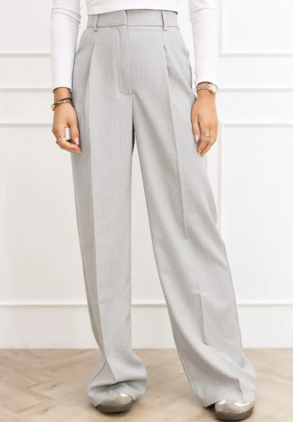 Jailin pantalon gestreept grijs