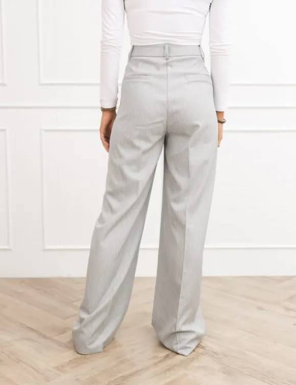 Jailin pantalon gestreept grijs