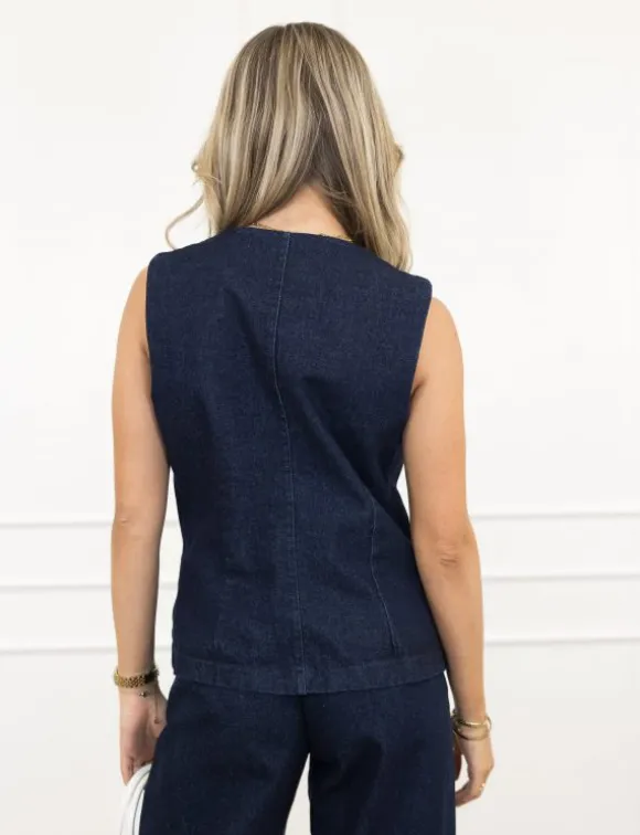Jente denim gilet donker blauw