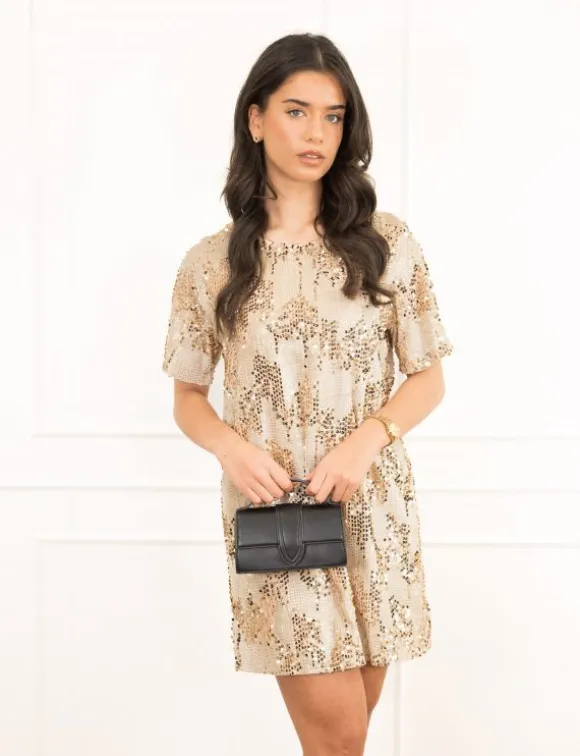 Jezz glitter jurk champagne