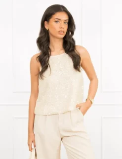 Jula pailletten top beige