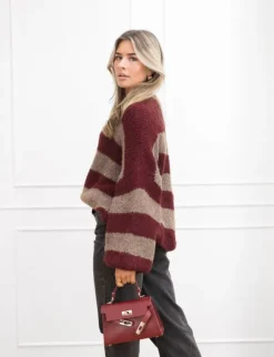 Kiki trui taupe/bordeaux