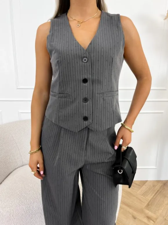 Liane strass gilet grijs
