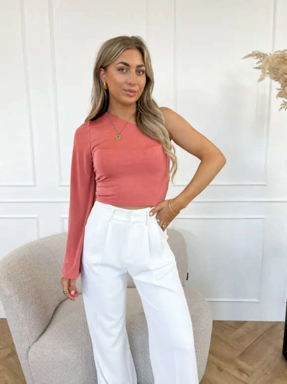 Maily one shoulder top koraal