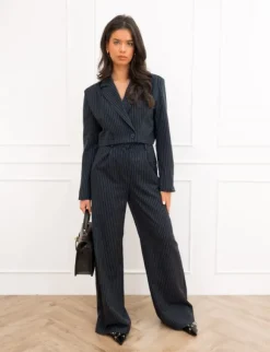 Mayra cropped blazer gestreept donker blauw