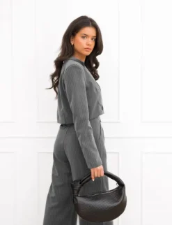 Mayra cropped blazer gestreept grijs