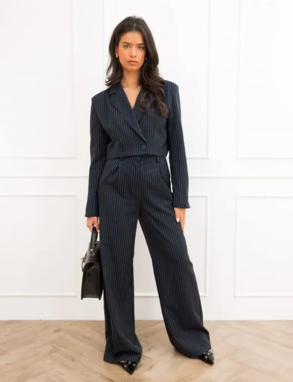 Mayra pantalon gestreept donker blauw