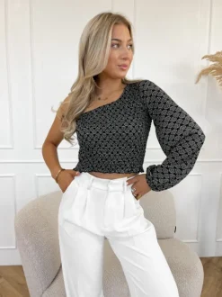 Meave one shoulder top zwart/wit