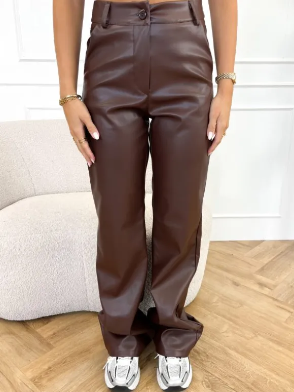 Molly leren wide leg broek