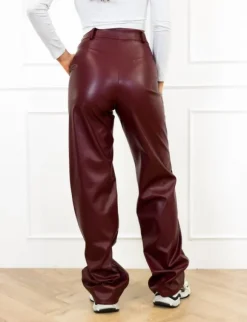 Molly leren wide leg broek bordeaux
