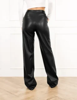 Molly leren wide leg broek zwart