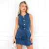 Puck denim gilet donker blauw