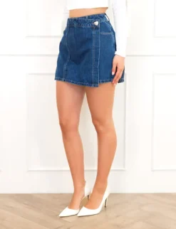 Puck denim skort donker blauw