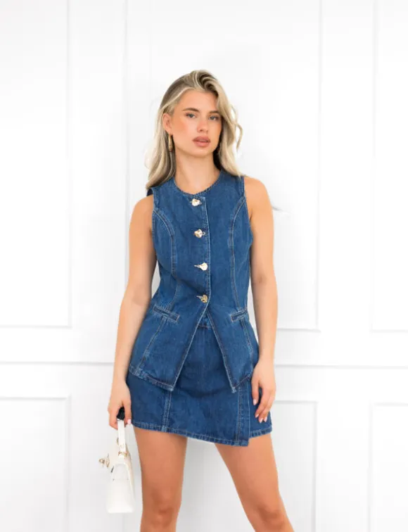 Puck denim skort donker blauw