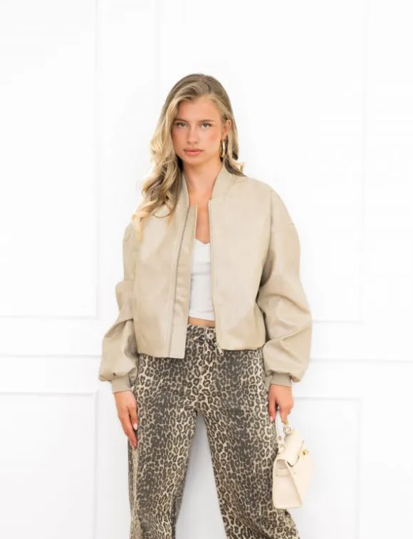 Rana leren bomberjas beige
