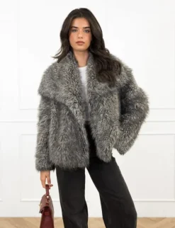 Sasha faux fur jas grijs