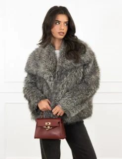 Sasha faux fur jas grijs