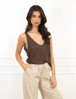 Silvie strass top bruin