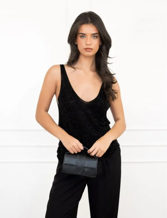 Silvie strass top zwart