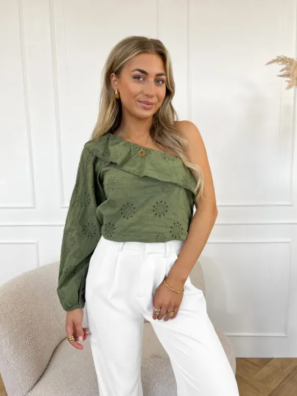 Vajen one shoulder top groen