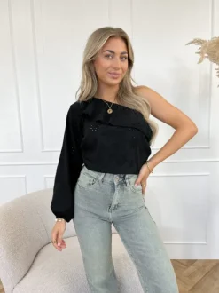 Vajen one shoulder top zwart