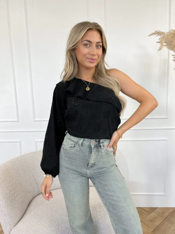 Vajen one shoulder top zwart