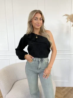 Vajen one shoulder top zwart