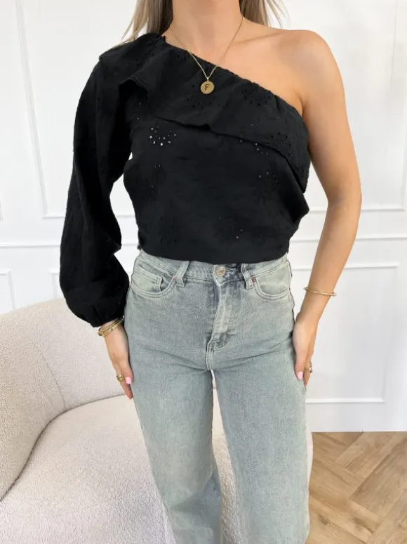 Vajen one shoulder top zwart