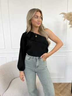 Vajen one shoulder top zwart