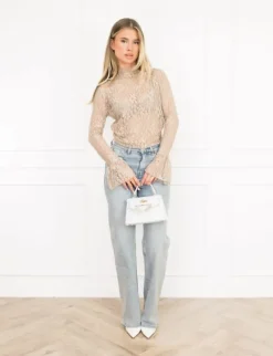 Yenna kanten top beige